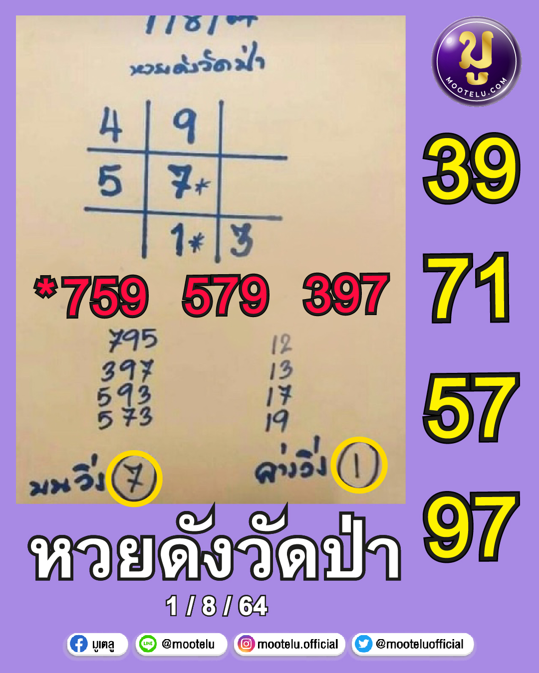 หวยดังวัดป่า 01-08-64