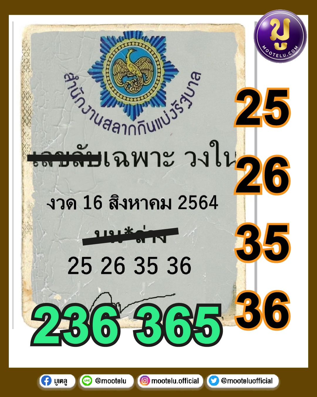เลขลับเฉพาะวงใน 16-08-64