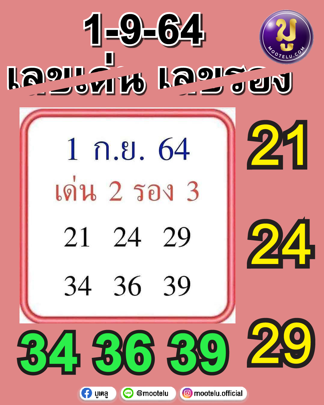 เลขเด่น เลขรอง 01-09-64