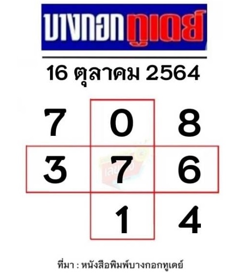 หวยบางกอกทูเดย์ 16-10-64
