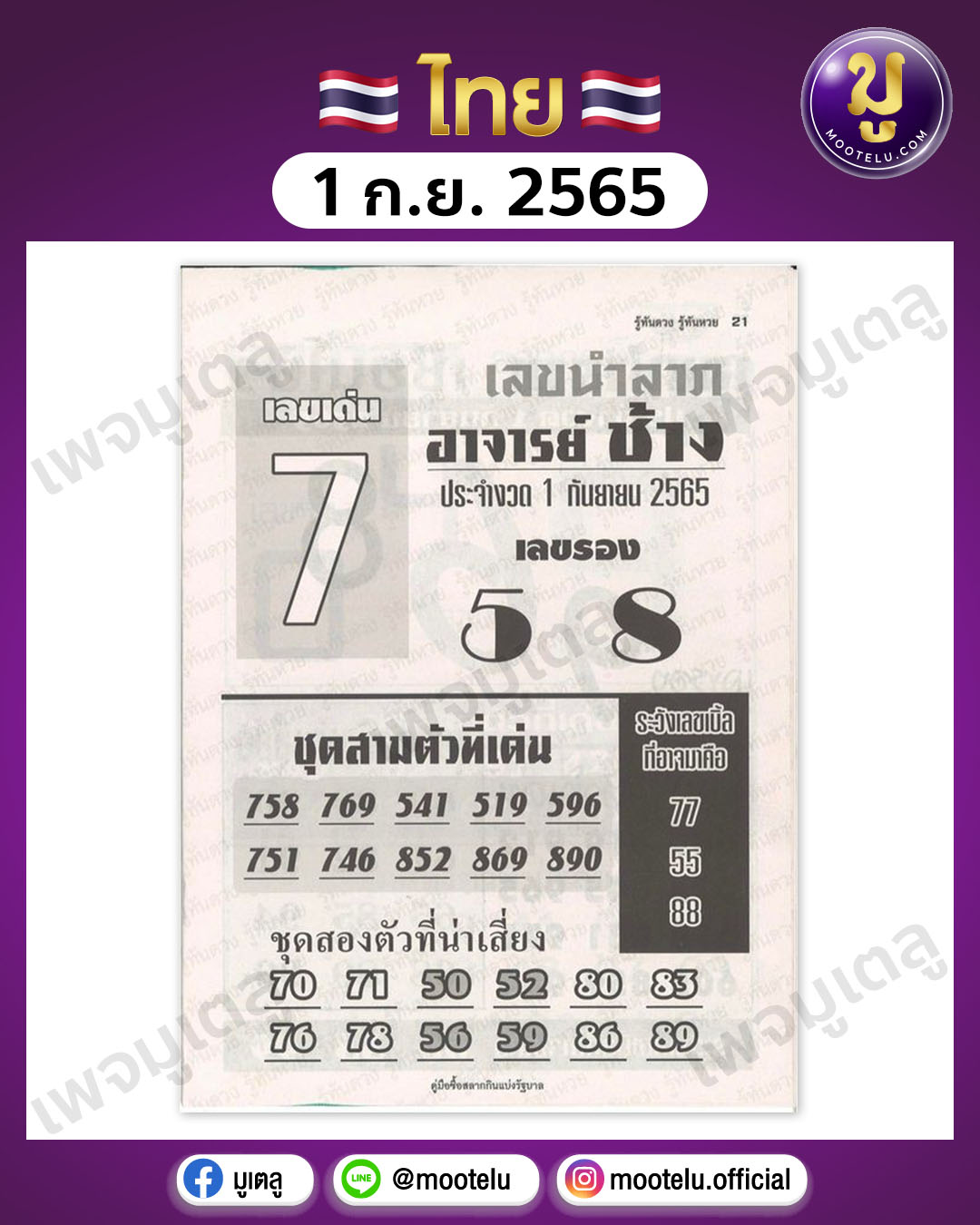 เลขนำลาภ อาจารย์ช้าง 1-9-65