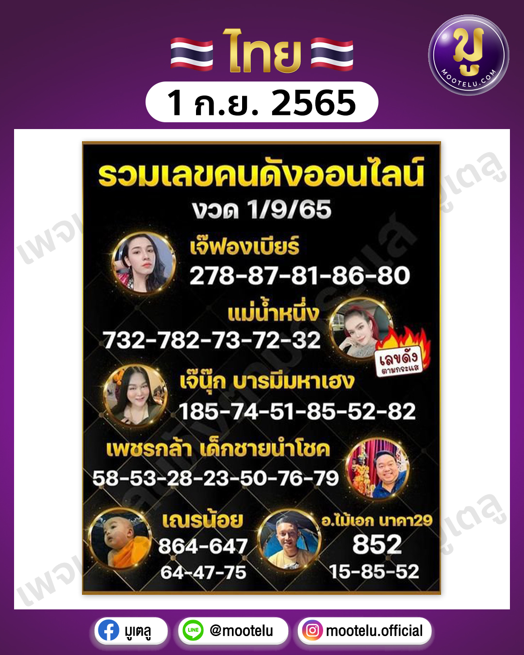 รวมเลขคนดังออนไลน์ 1-9-65