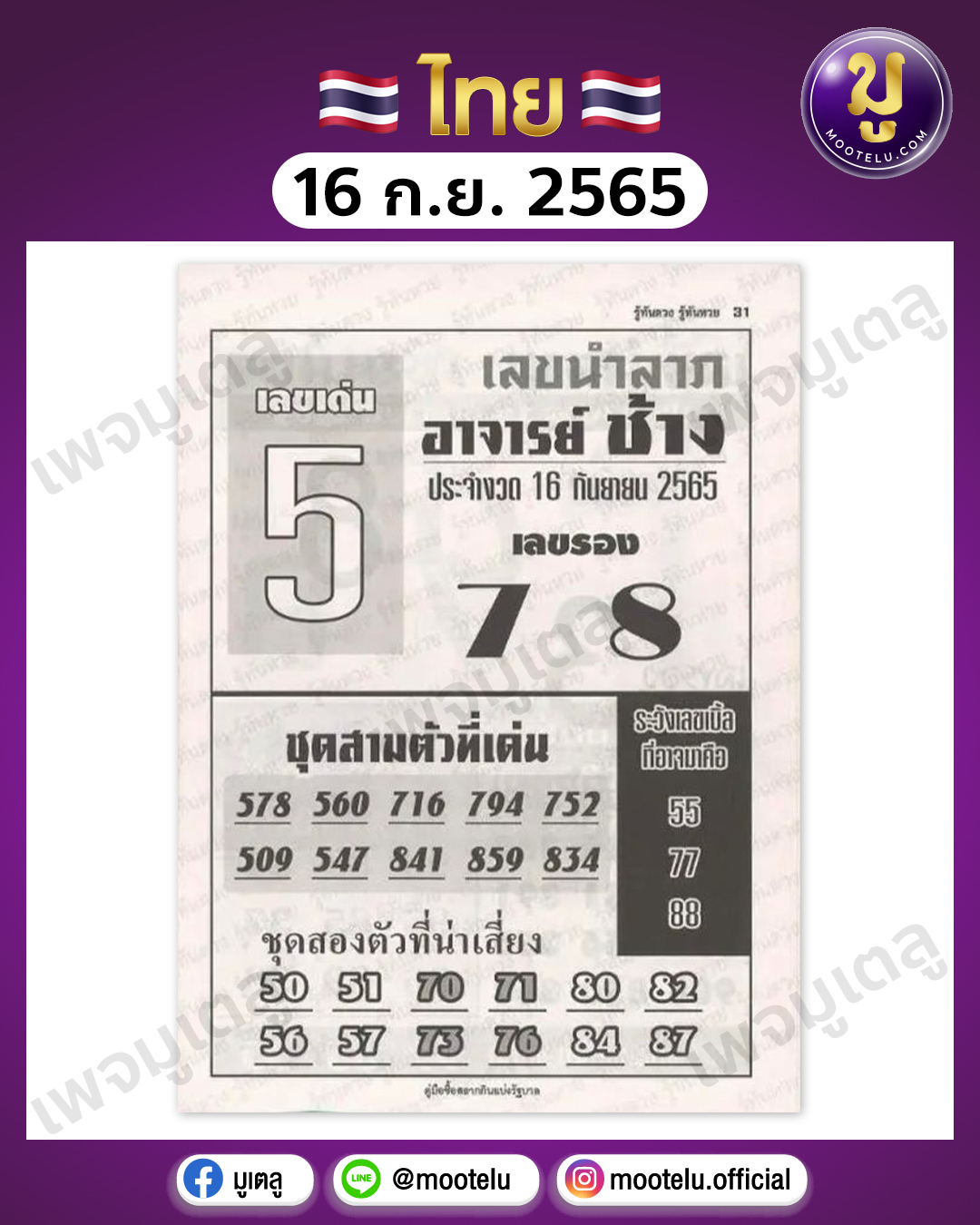 เลขนำลาภ อ.ช้าง 16-9-65