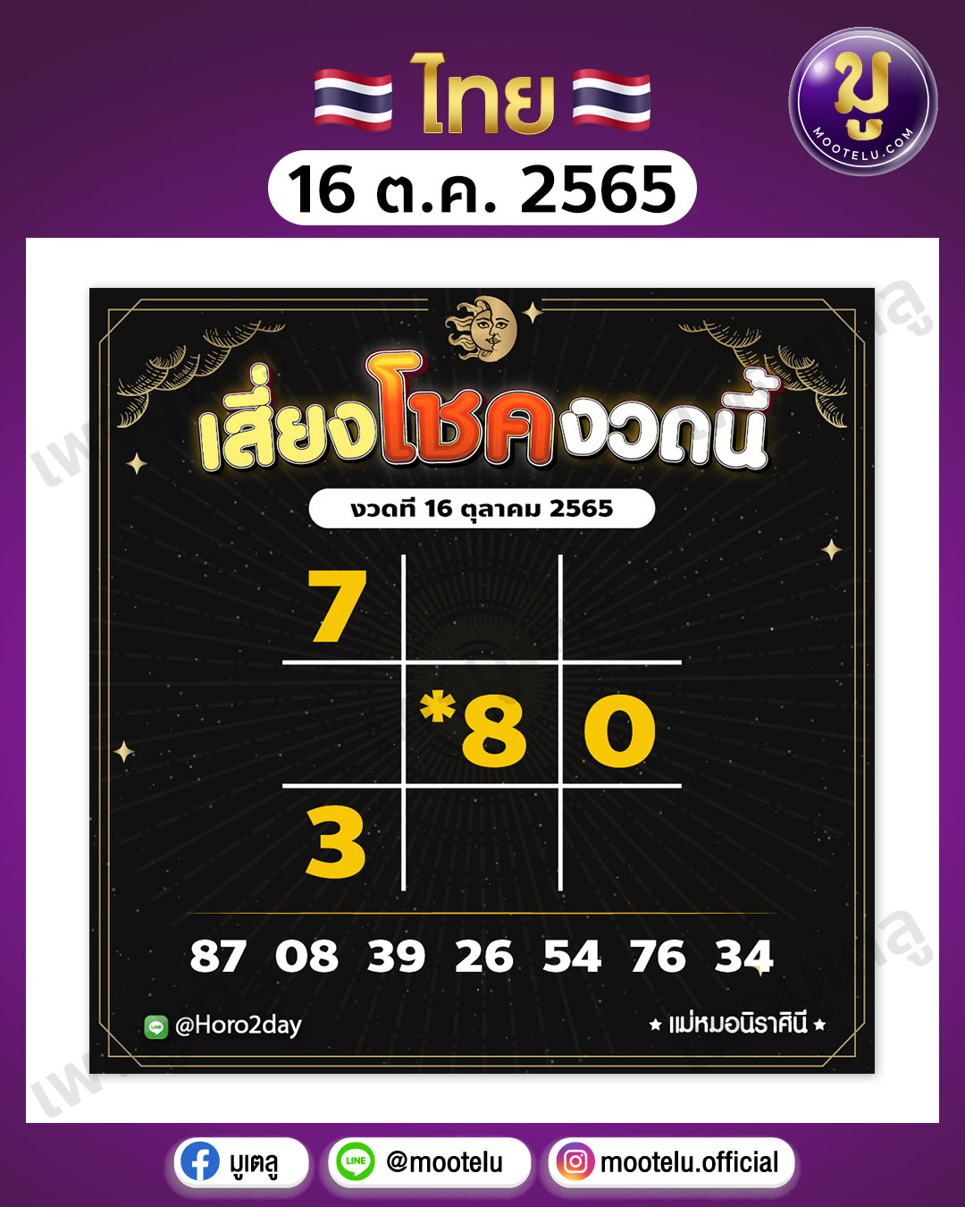 เสี่ยงโชค ดวงทูเดย์ 16-10-65