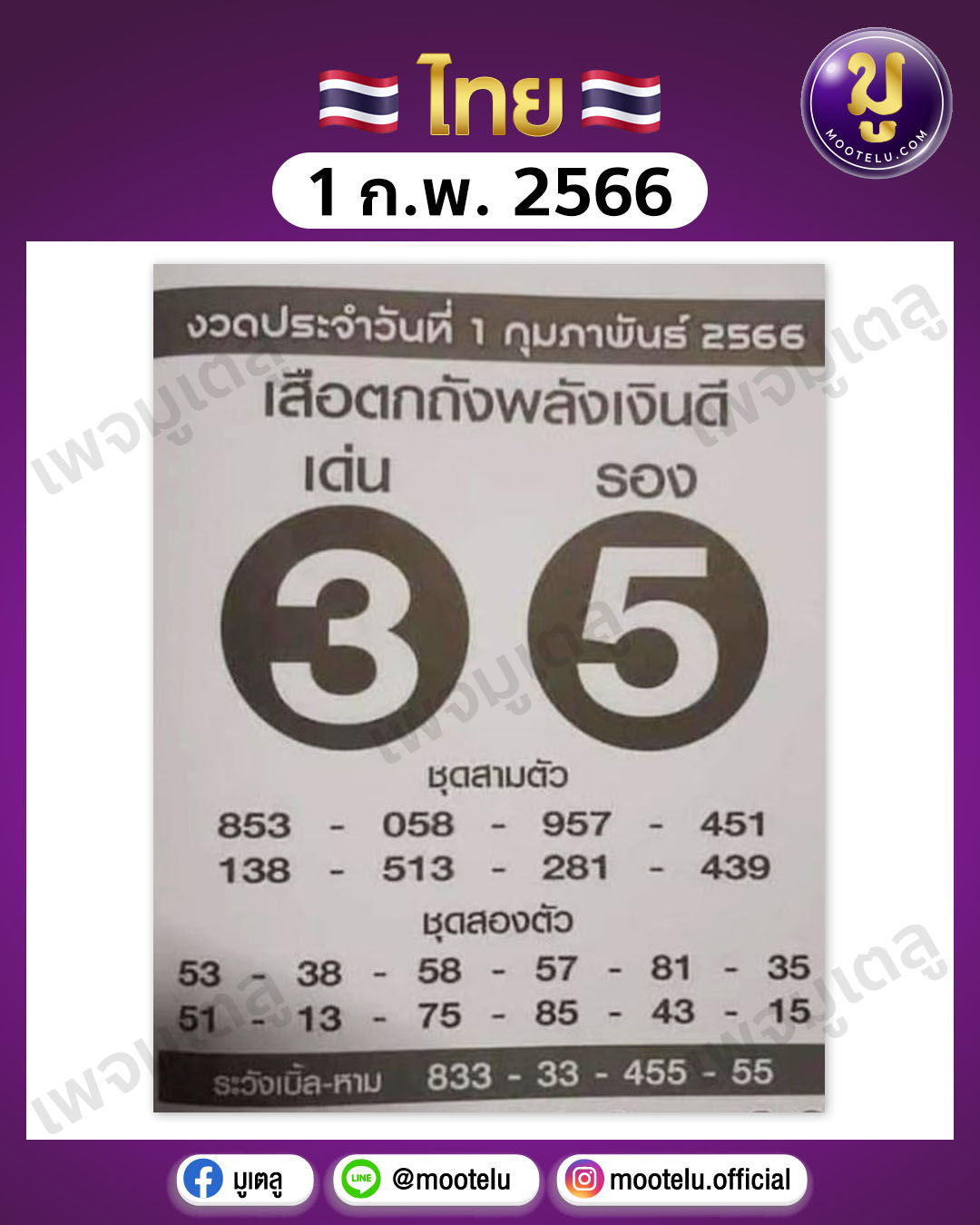 หวยเสือตกถังพลังเงินดี 1-2-66