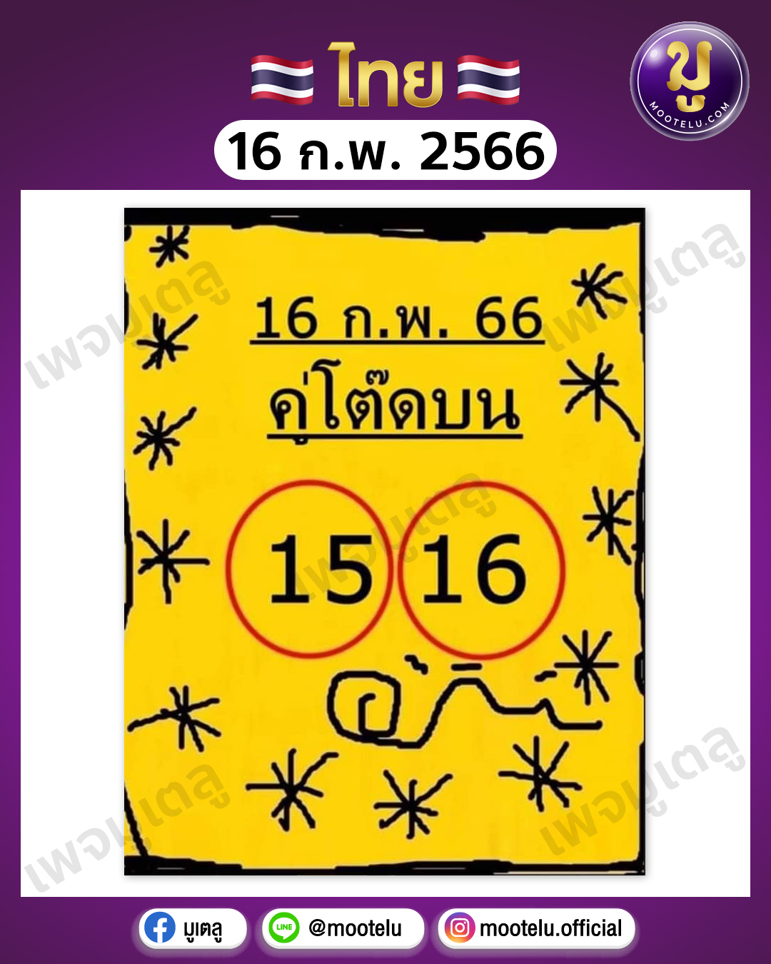 หวยคู่โต๊ดบน16-2-66