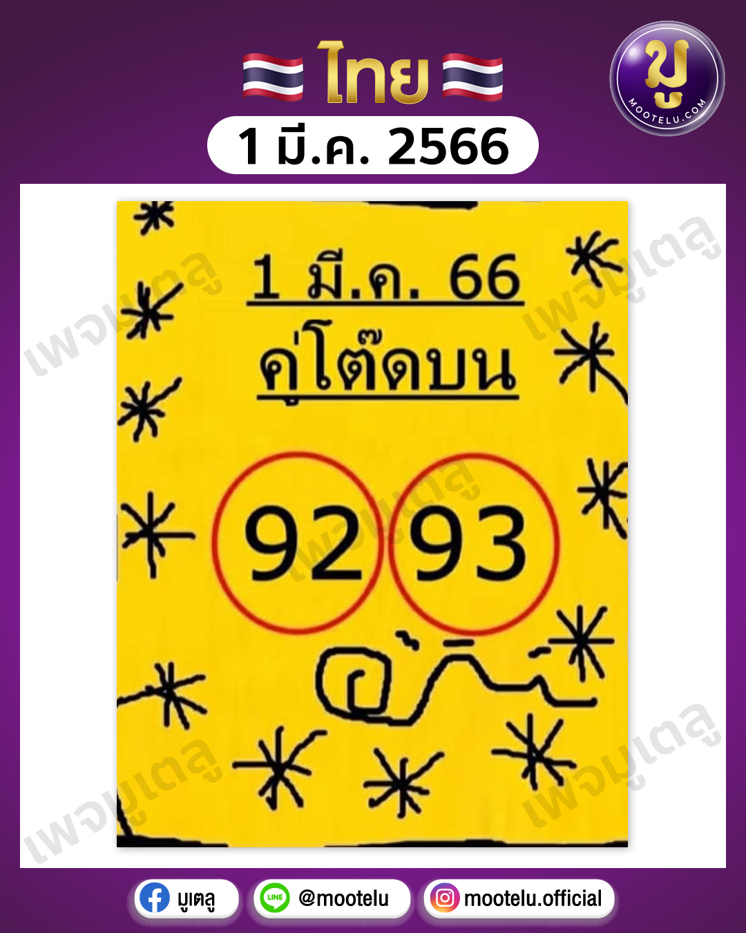 หวยคู่โต๊ดบน 1-3-66