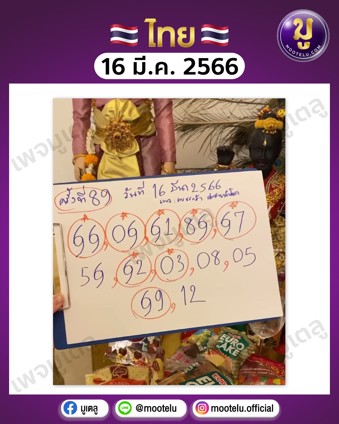 หวยเพชรกล้า เด็กชายนำโชค 16-3-66 