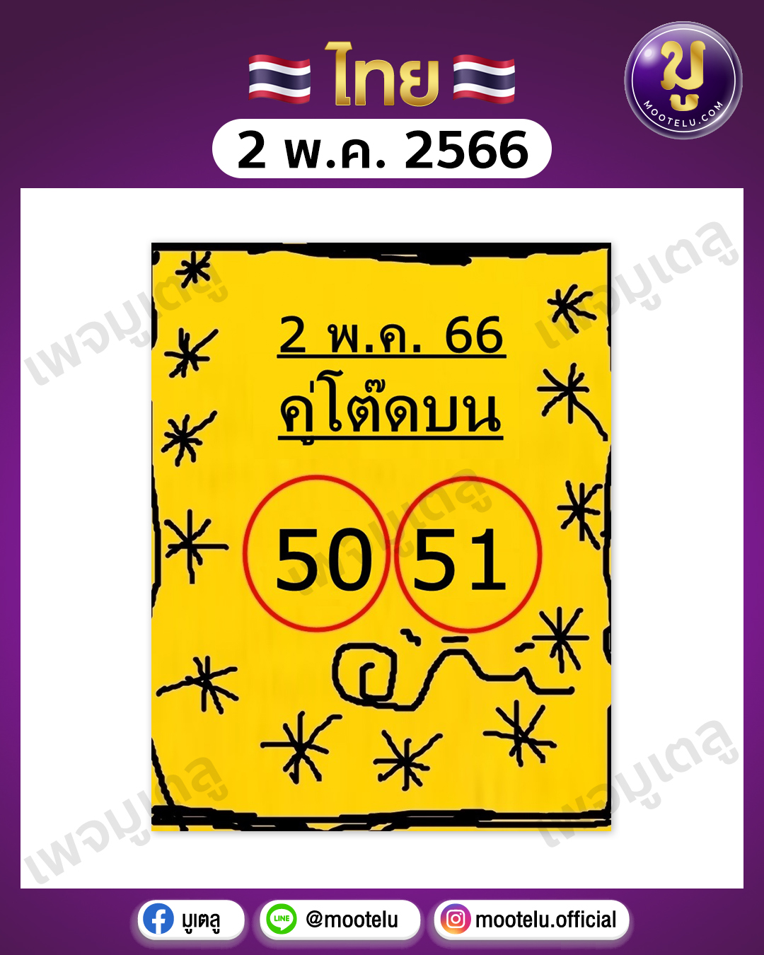 หวยคู่โต๊ดบน 2-5-66