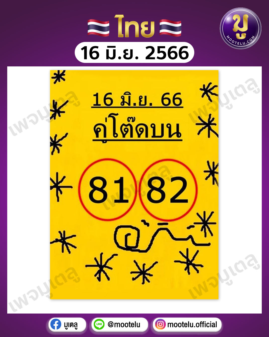 หวยคู่โต๊ดบน 16-6-66