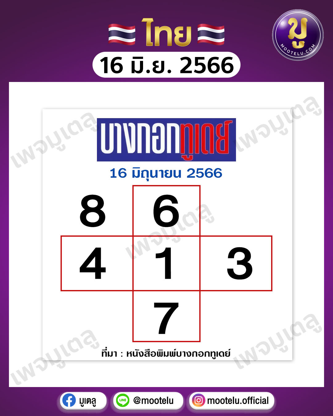 หวยบางกอกทูเดย์ 16-6-66 