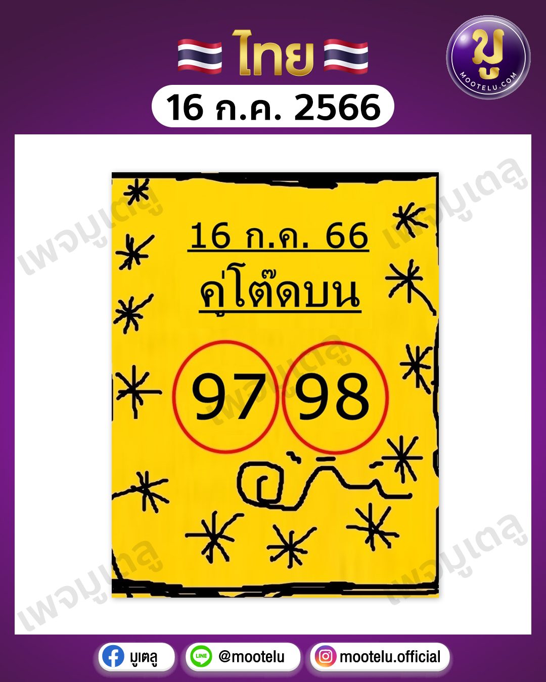 หวยคู่โต๊ดบน 16-7-66 