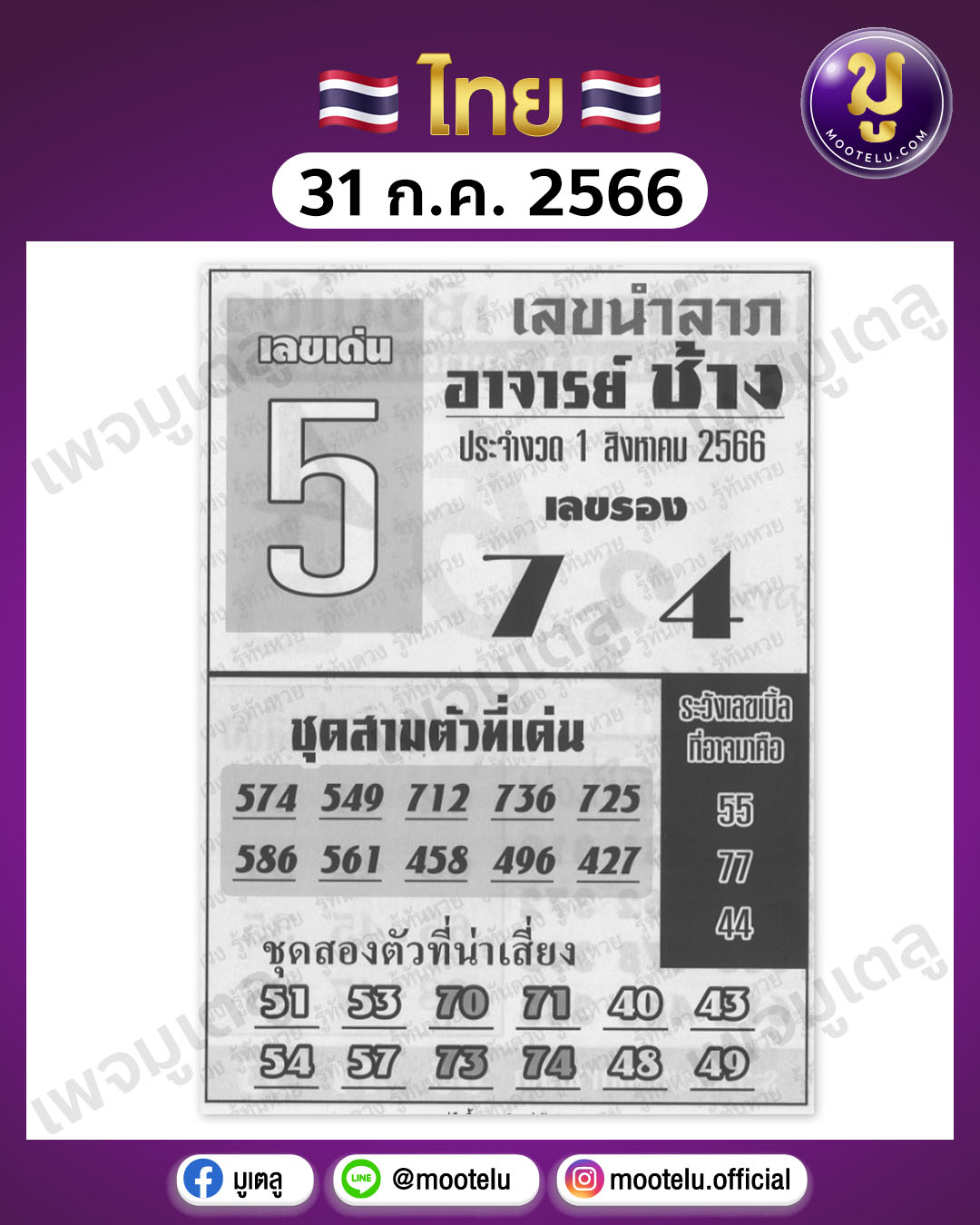 หวยอาจารย์ช้าง 31-7-66 