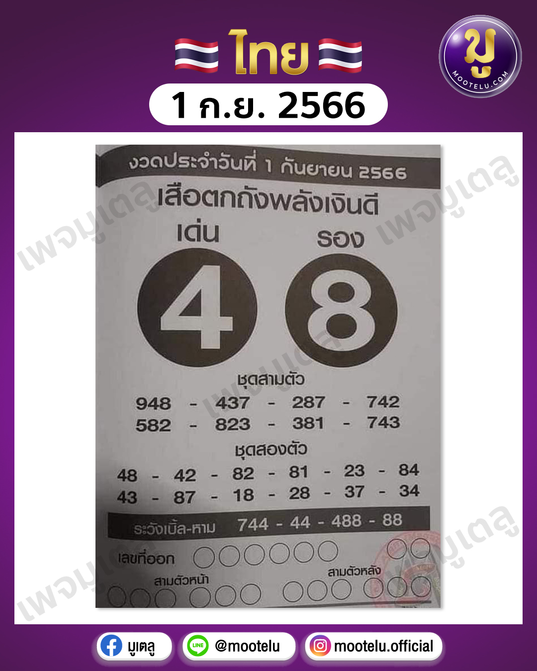 หวยเสือตกถังพลังเงินดี 1-9-66 
