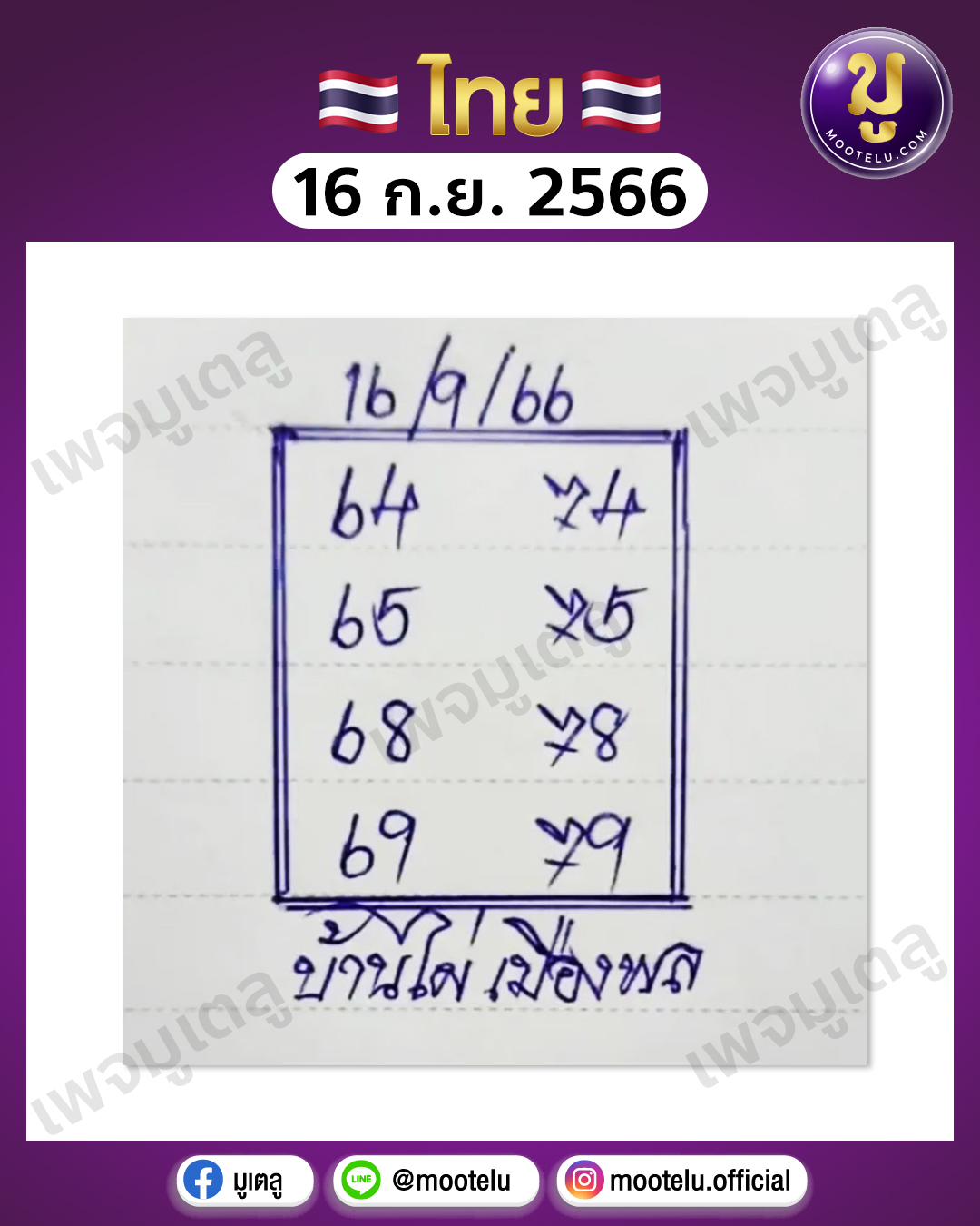 หวยบ้านไผ่ เมืองพล 16-9-66 