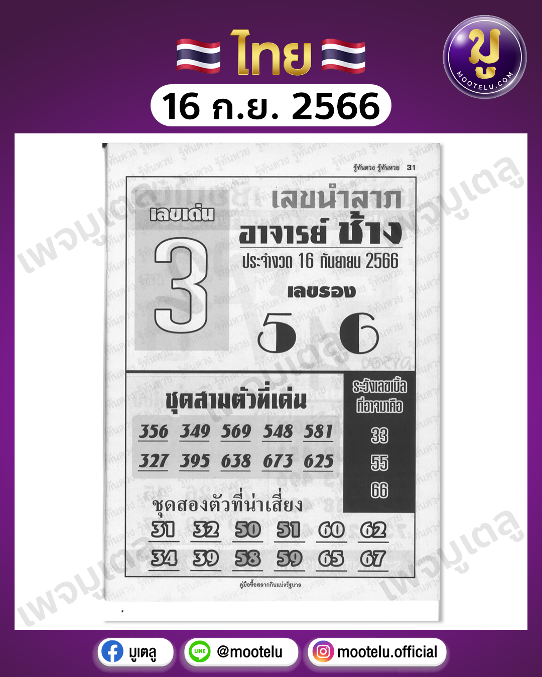 หวยอาจารย์ช้าง 16-9-66 