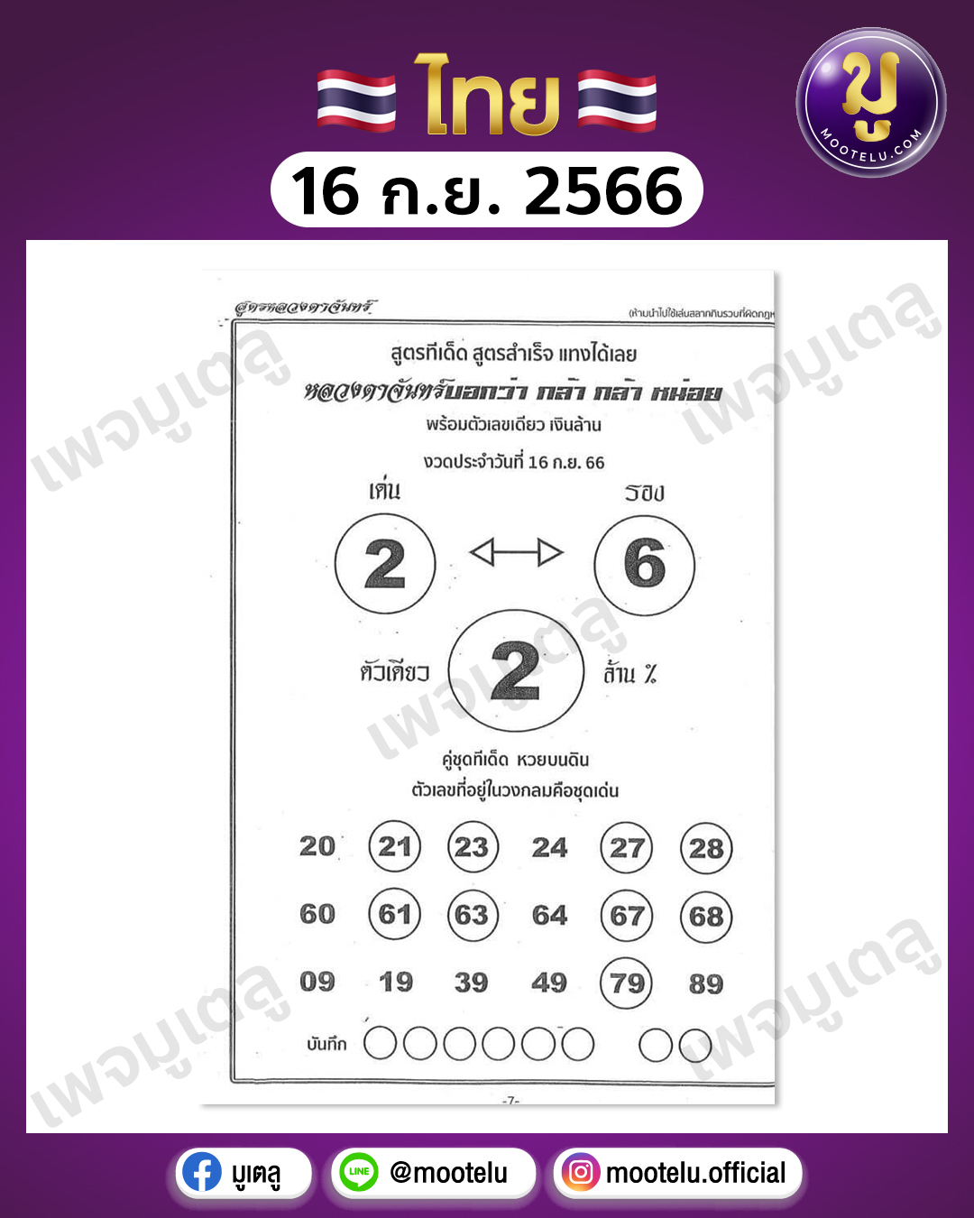 หวยหลวงตาจันทร์ 16-9-66 