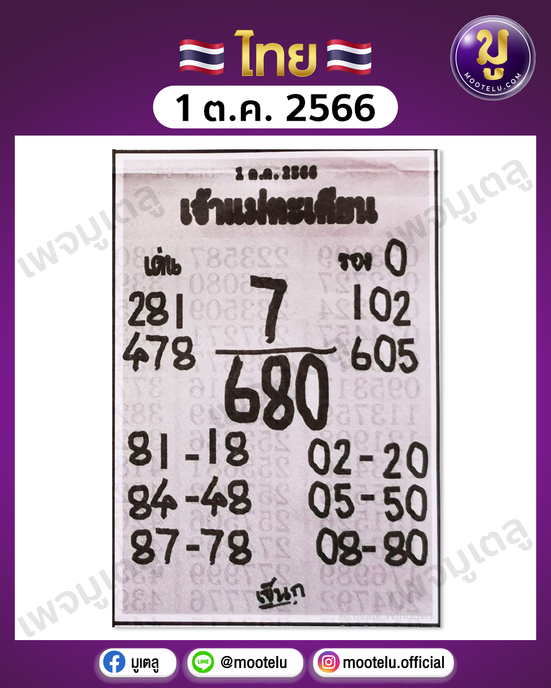 หวยเจ้าแม่ตะเคียน 1-10-66 