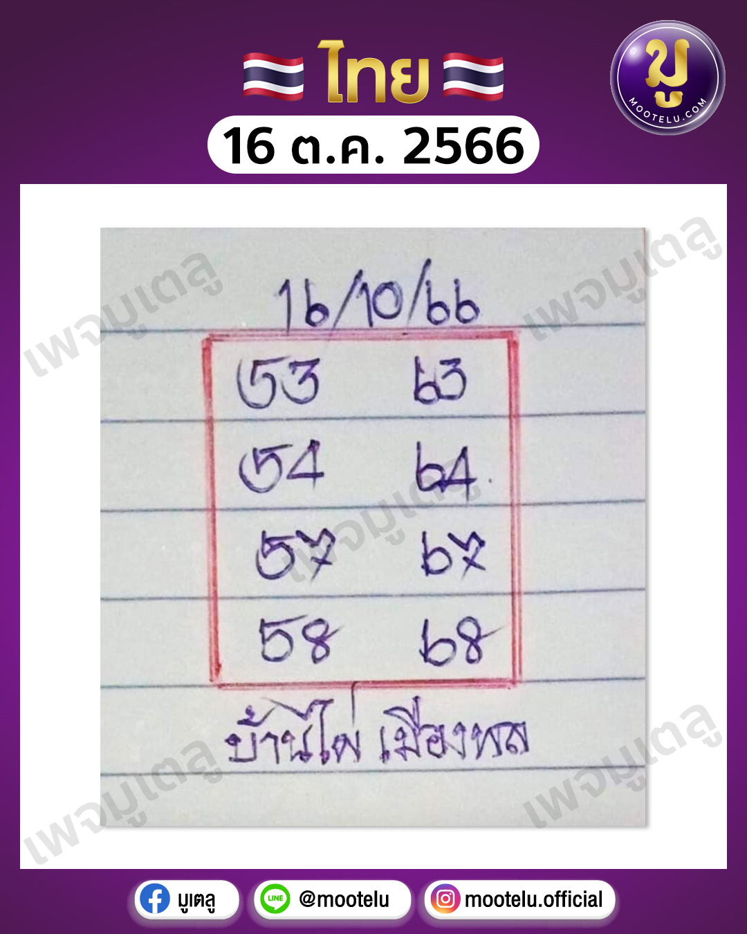 หวยบ้านไผ่เมืองพล 16-10-66 