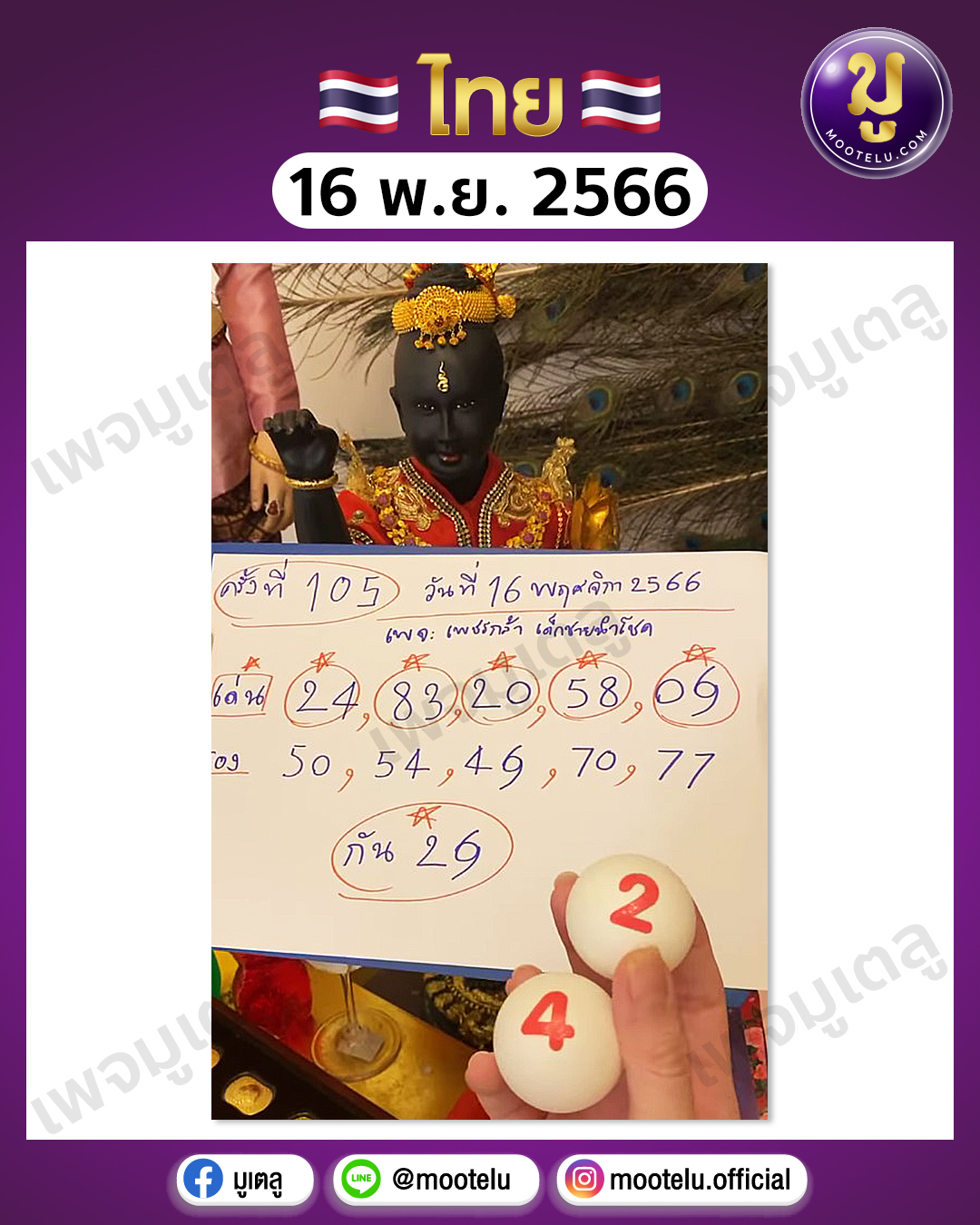 หวยเพชรกล้า เด็กชายนำโชค 16-11-66 