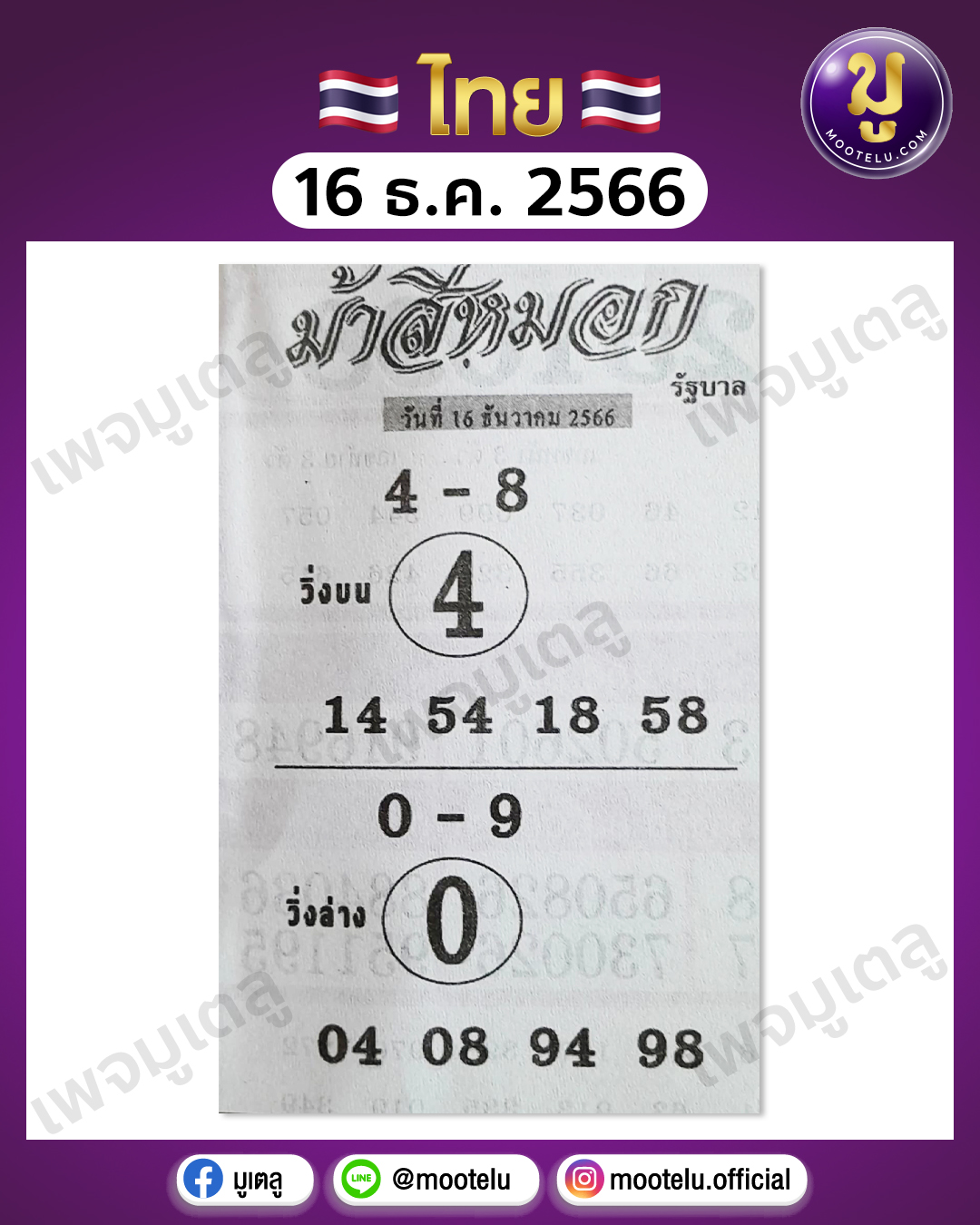 หวยม้าสีหมอก 16-12-66 