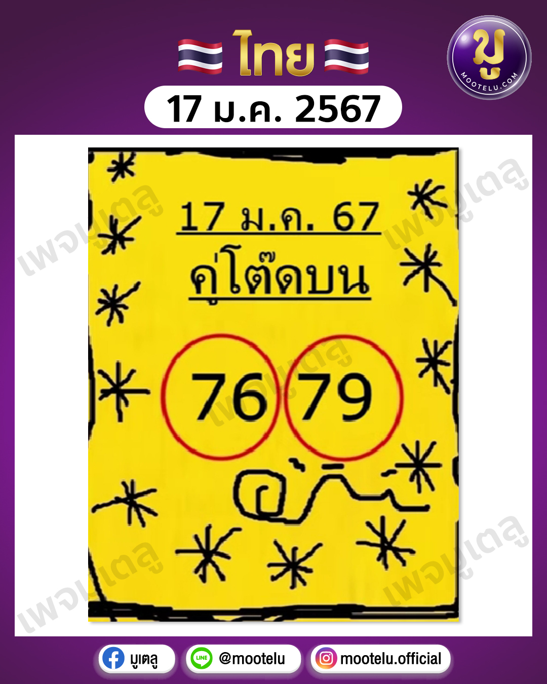 หวยคู่โต๊ดบน 17-1-67 