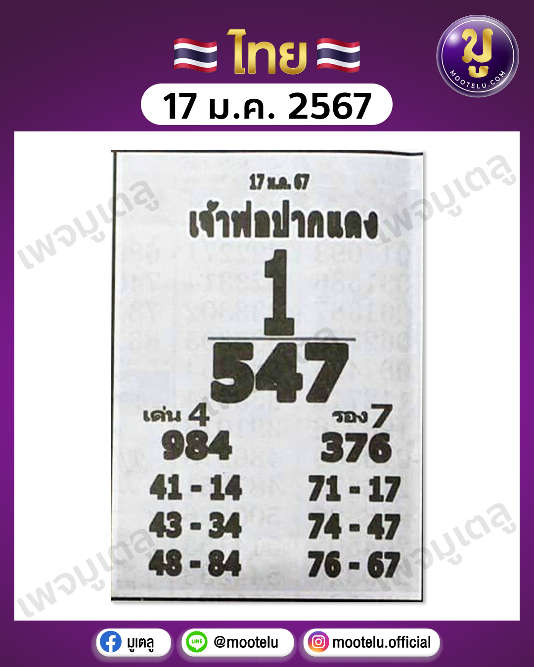 หวยหลวงพ่อปากแดง 17-1-67 