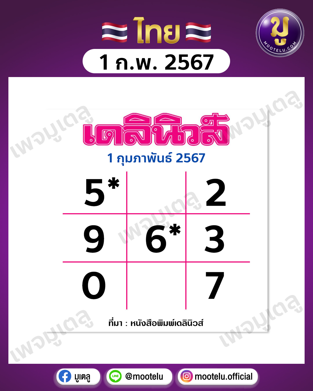 หวยเดลินิวส์ 1-2-67 