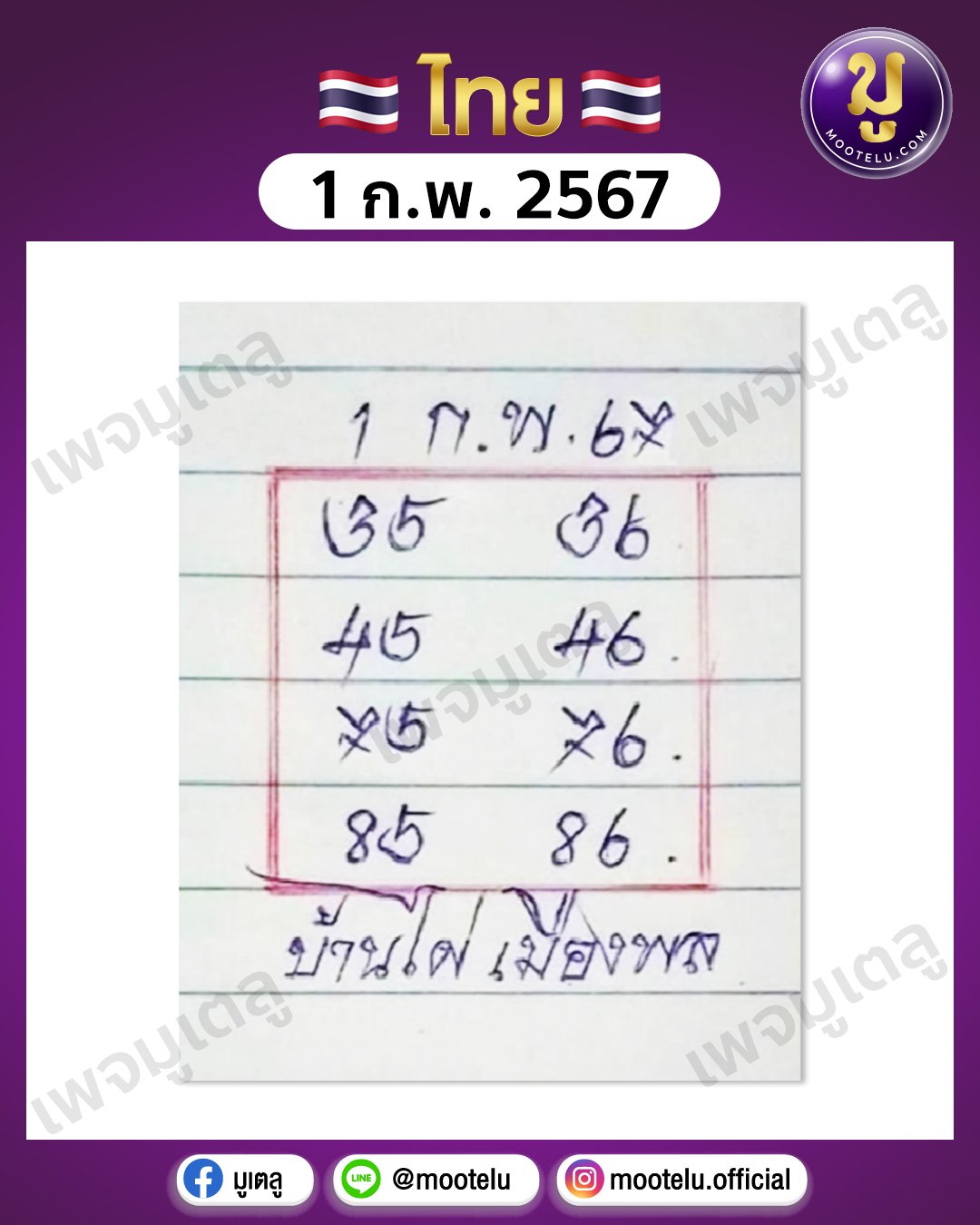 หวยบ้านไผ่เมืองพล 1-2-67 