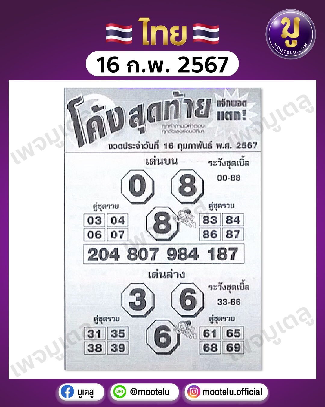 หวยโค้งสุดท้าย 16-2-67 