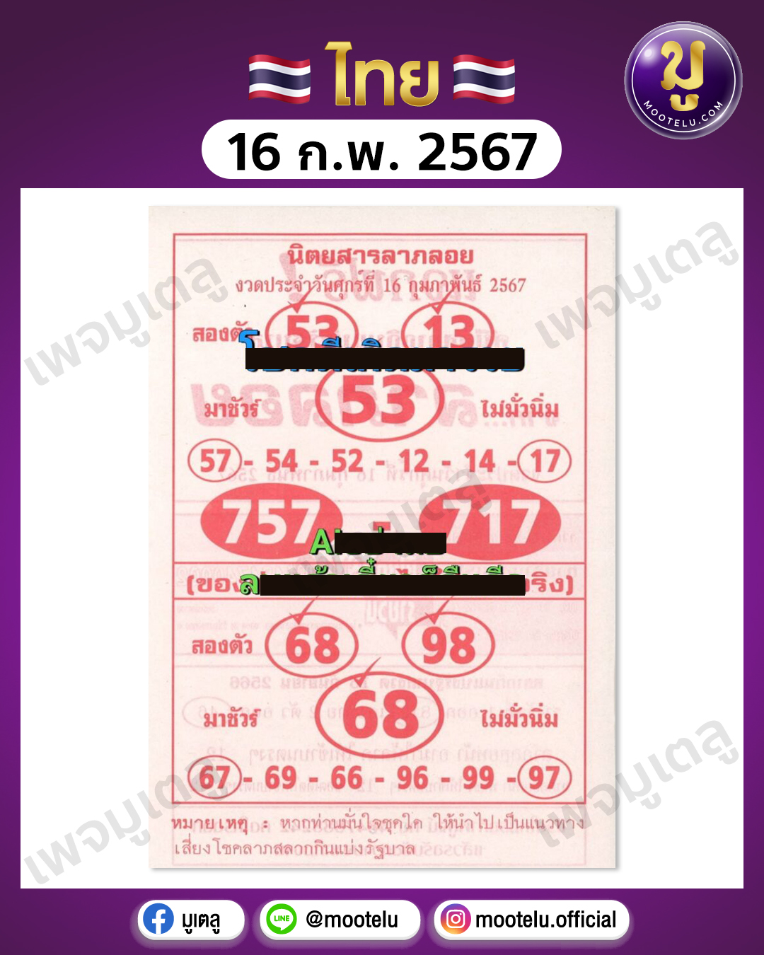 หวยลาภลอย 16-2-67 