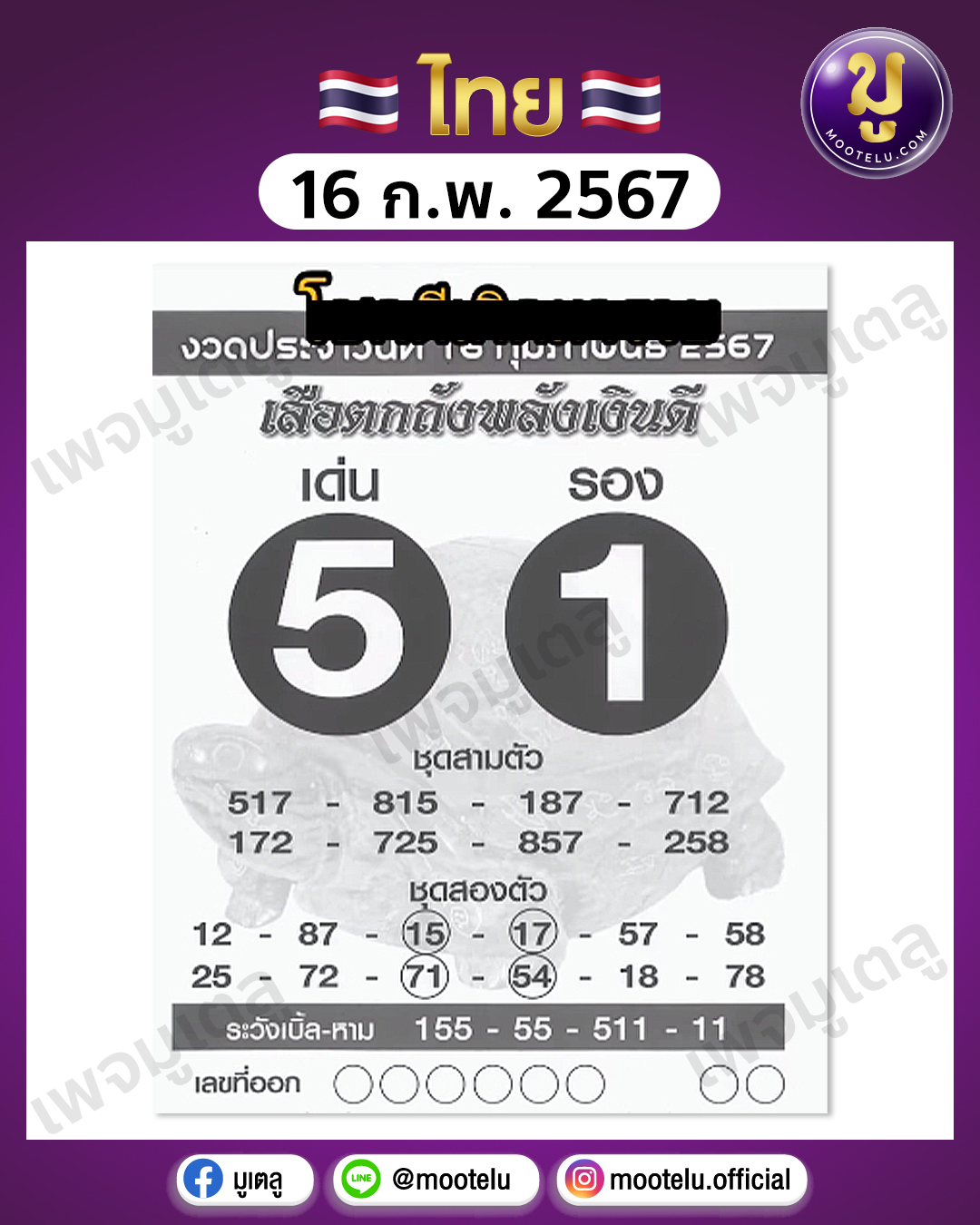 หวยเสือตกถังพลังเงินดี 16-2-67 