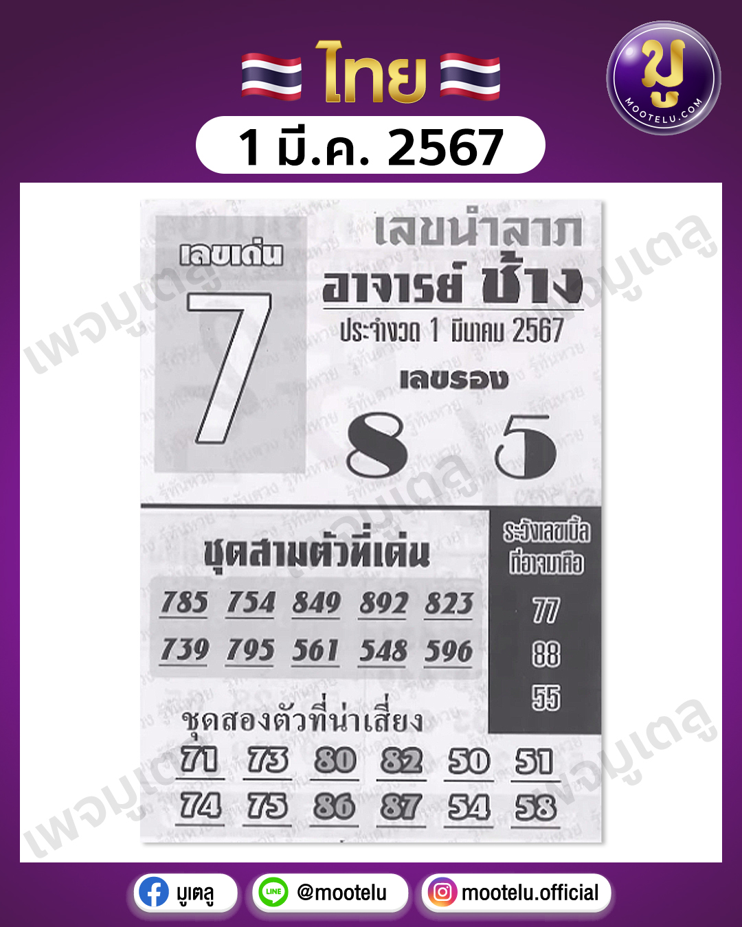 หวยอาจารย์ช้าง 1-3-67 