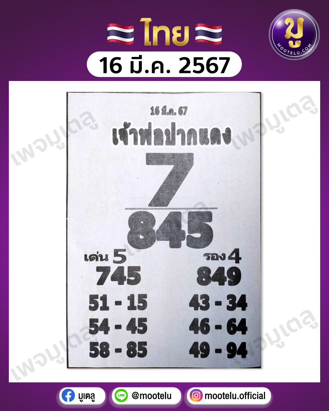 หวยหลวงพ่อปากแดง 16-3-67 
