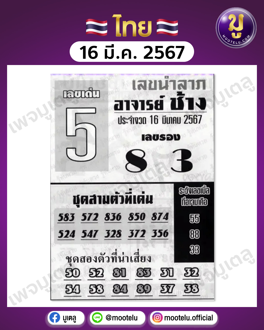 หวยอาจารย์ช้าง 16-3-67 