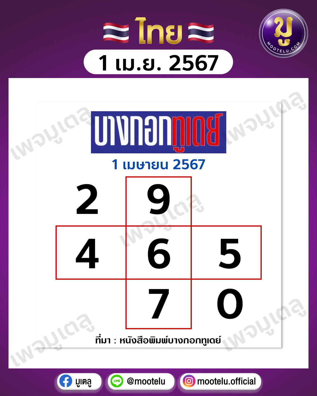 หวยบางกอกทูเดย์ 1-4-67 