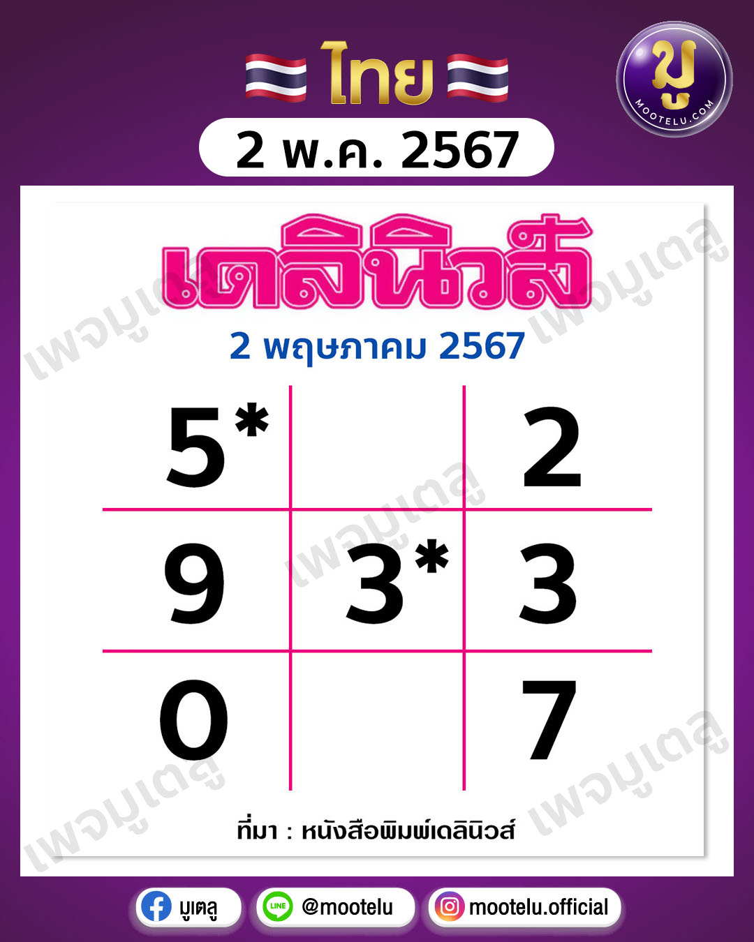 หวยเดลินิวส์ 2-5-67 