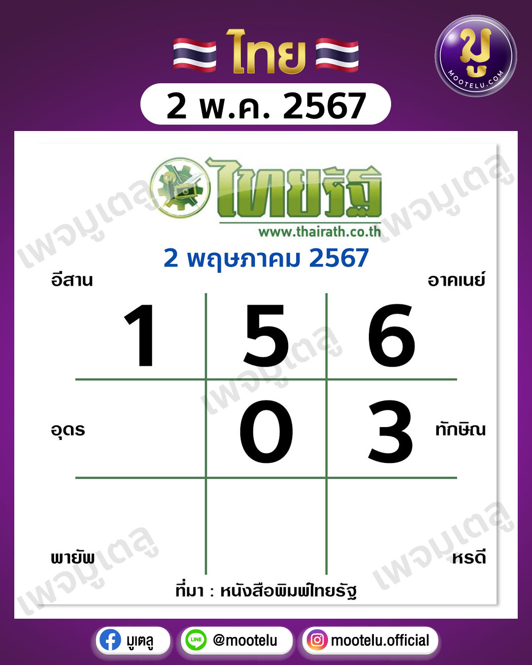 หวยไทยรัฐ 2-5-67 