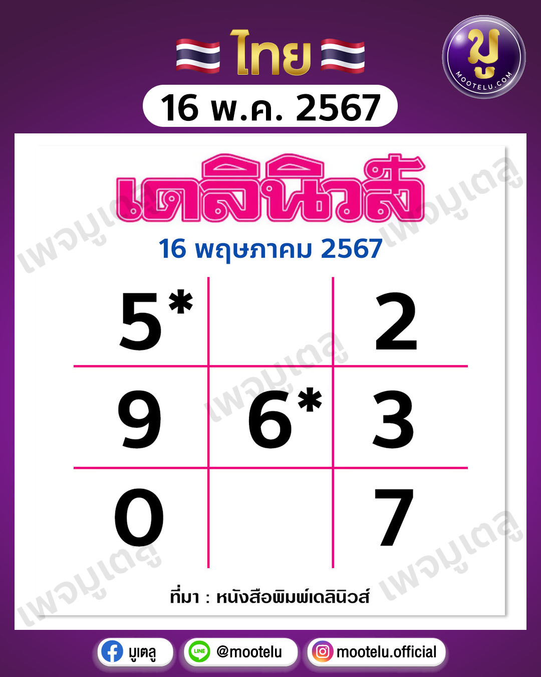 หวยเดลินิวส์ 16-5-67 