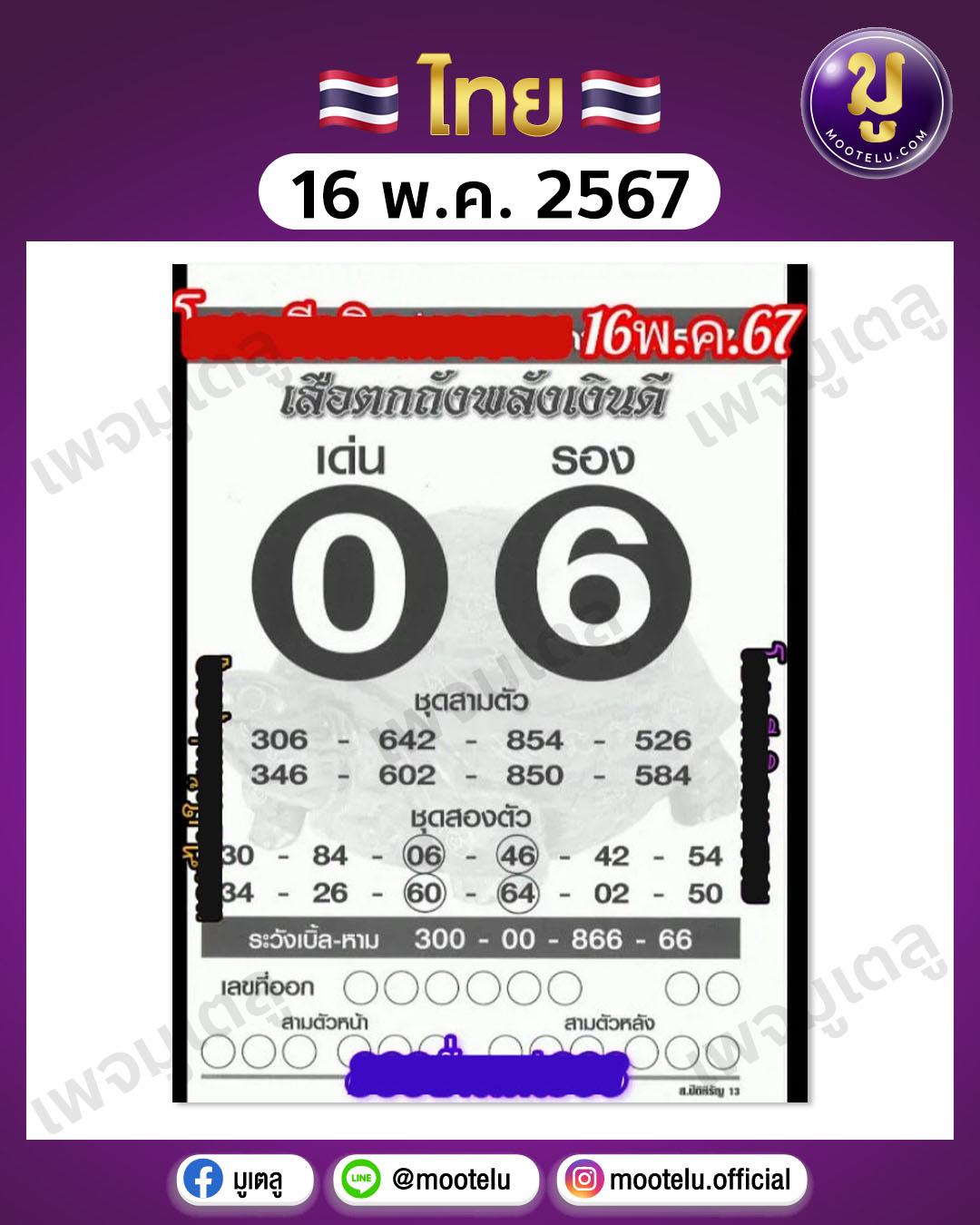 หวยเสือตกถังพลังเงินดี 16-5-67 