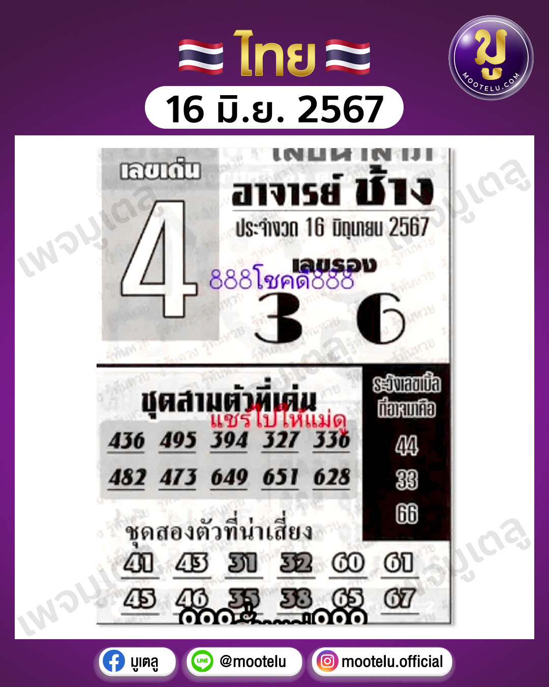 หวยอาจารย์ช้าง 16-6-67 