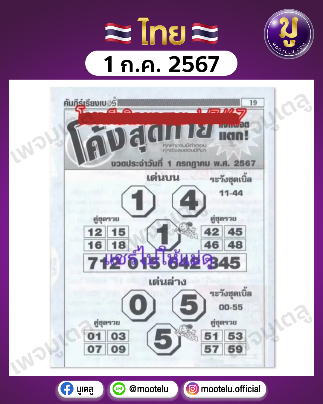 หวยโค้งสุดท้าย 1-7-67 